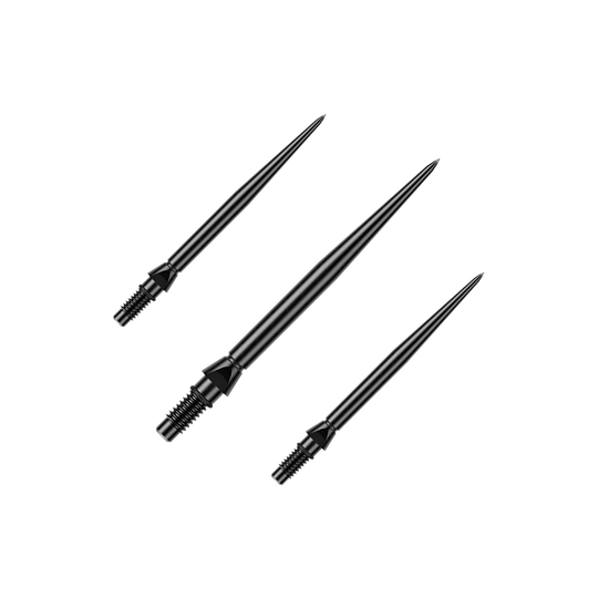 Pointes de fléchettes Winmau Switch Point en acier lisse - Noires Auf dem Bild ist ein Set schwarzer glatter Steeldartspitzen von Winmau zu sehen. Die Spitzen sind 26mm lang.