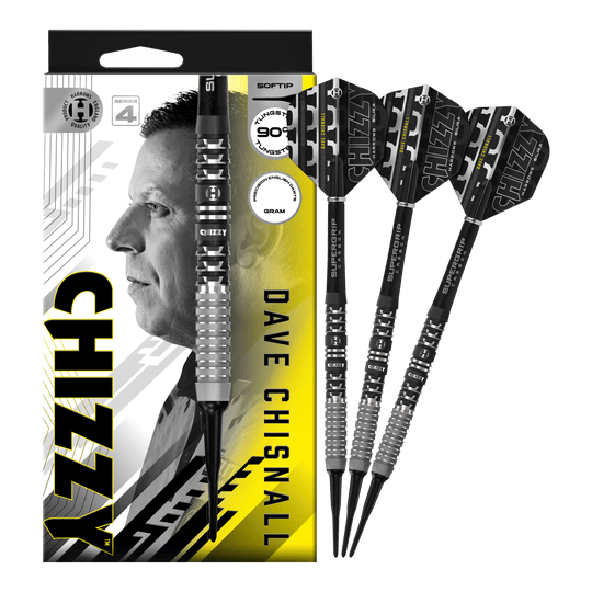 Fléchettes souples Dave Chisnall Chizzy Series 4 de Harrow Hier sieht man die Harrows Dave Chisnall Chizzy Series 4 Softdarts. Sie sind ideal für Softdart-Spieler.