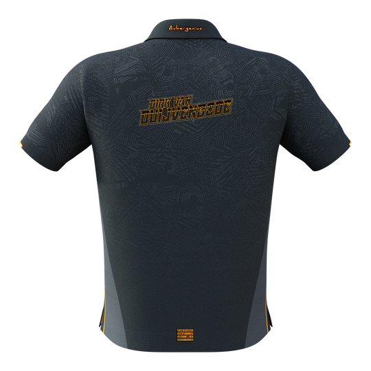 Maillot de match Bulls NL Dirk Van Duijvenbode 2025 Das Bild zeigt das Bulls NL Dirk Van Duijvenbode Matchshirt 2025 von hinten. Auf dem Rücken steht der Name "Dirk Van Duijvenbode" in gelber Schrift.