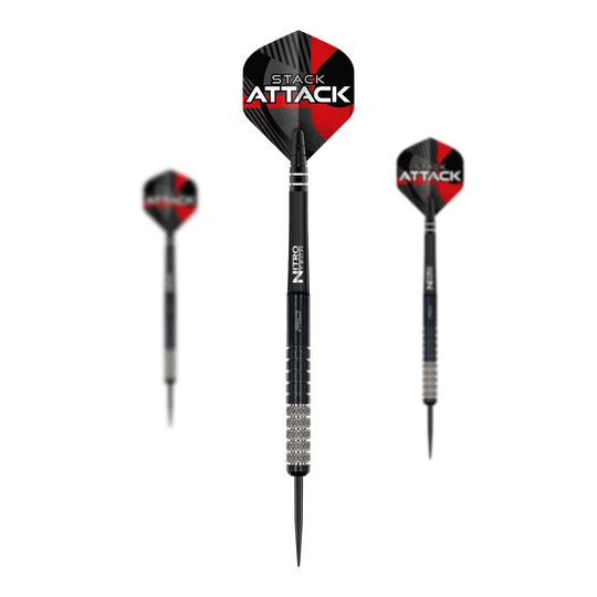 Fléchettes en acier Red Dragon Rob Owen Stack Attack - 22 g Dies ist das Produkt Red Dragon Rob Owen Stack Attack Steedarts - 22g. Das Bild zeigt ein Set dieser Steeldarts.