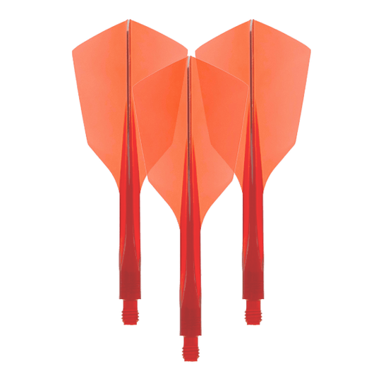 Condor Ax 120 Flight System Rouge Transparent - Étroit Das Bild zeigt drei rote Dartflights aus Kunststoff mit schmaler Form. Es handelt sich um das Produkt "Condor Axe 120 Flight-System Clear Red - Narrow".