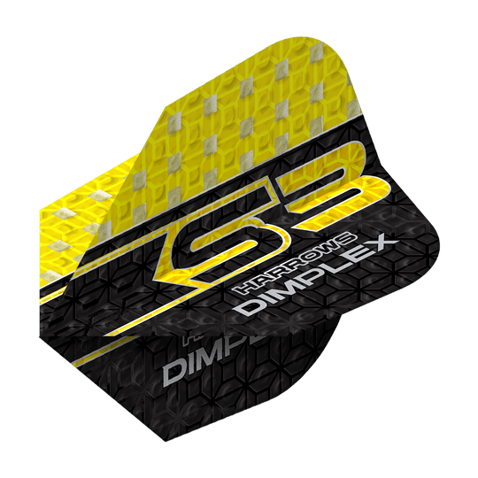 Vols Harrows Dimplex S3 - Jaune Das Bild zeigt einen Harrows Dimplex S3 Flight in Gelb und Schwarz. Auf dem Flight steht "S3 HARROWS DIMPLEX" in auffälliger Schrift.