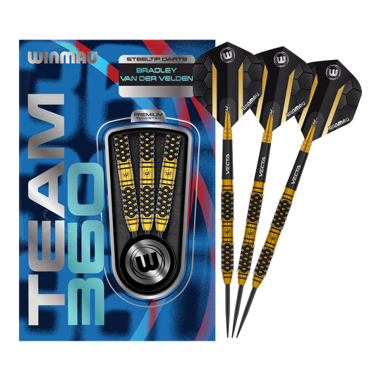 Fléchettes en acier Winmau Team 360 Bradley Van Der Velden - 22 g Zu sehen ist ein Winmau Team 360 Bradley Van Der Velden Steeldarts - 22g. Das Bild vermittelt einen vollständigen Eindruck des Dartprodukts.