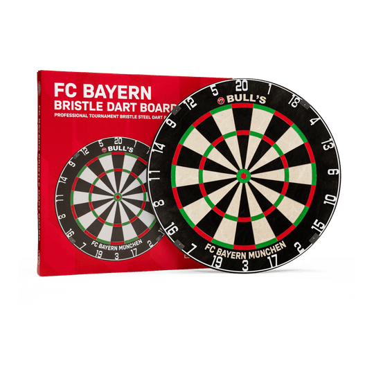 Cible de fléchettes en acier à poils Bulls FC Bayern Munich Das Bild präsentiert das Bulls FC Bayern München Bristle Steeldartboard. Es handelt sich um ein Steeldartboard mit FC Bayern München Logo.
