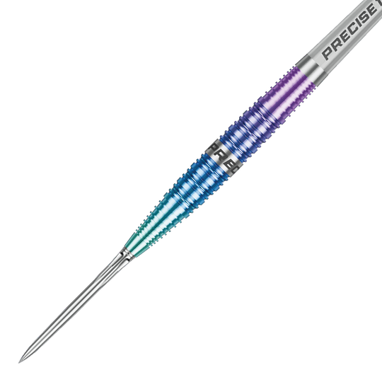Fléchettes en acier Precise 180 Northern Lights Das Bild zeigt einen weiteren Blick auf die Precise 180 Northern Lights Steeldarts. Die Farben und die Form der Darts sind deutlich erkennbar.