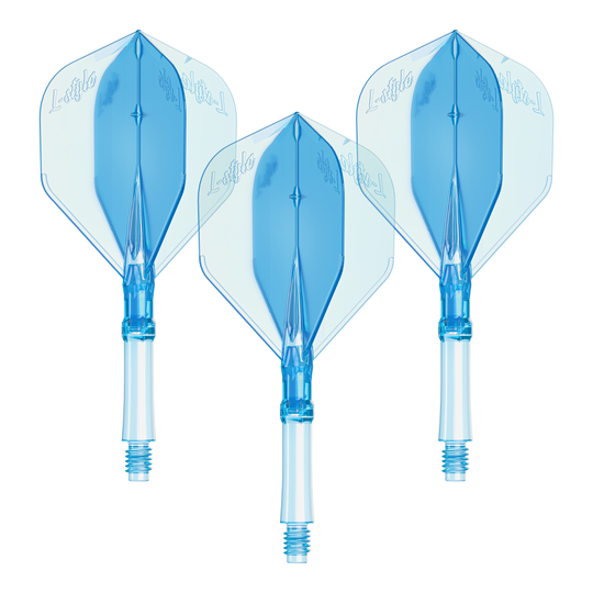 Vols L-L-Style-System - Bleu clair Das Bild zeigt ein Set L-Style L-System Flights in klarblau, mittlere Größe 260. Es handelt sich um Zubehör für Dartpfeile.