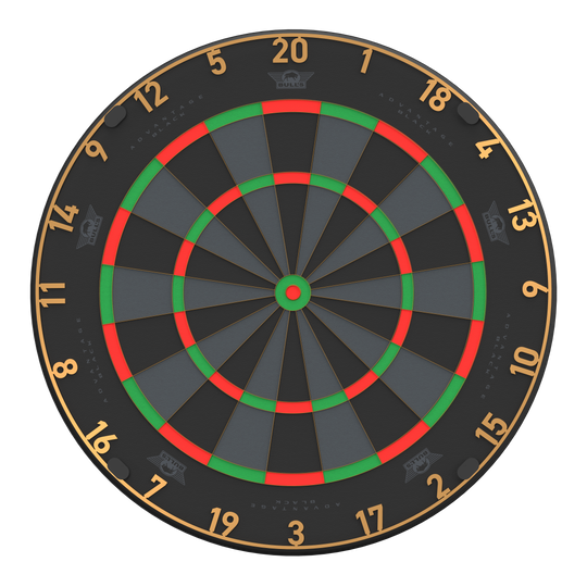 Cible de fléchettes en acier Bulls NL Advantage Black Edition Das Bild zeigt ein BullsNL Advantage Black Edition Steeldartboard. Es handelt sich um ein Produktbild des Dartboards.
