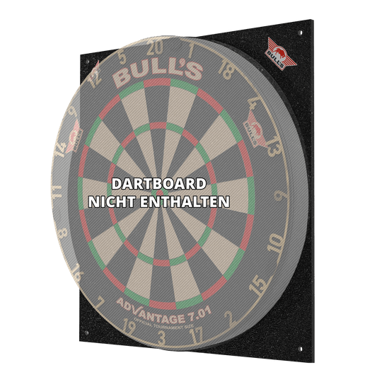 Silencieux de cible de fléchettes Bulls NL Das Bild zeigt den Bulls NL Dartboard Silencer, ein schallreduzierendes Board für Dartspiele. Auf dem Bild steht, dass das Dartboard nicht enthalten ist.