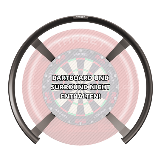 Système de notation automatique Target OMNI Das Bild zeigt das Produkt "Target OMNI Auto-Scoring-System" vor einem Dartboard. In der Mitte steht der Hinweis: "DARTBOARD UND SURROUND NICHT ENTHALTEN!"