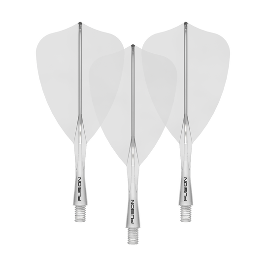 Système de flèches Winmau Fusion Flight Shaft System Arrow Clear Das Bild zeigt ein Winmau Fusion Flight Shaft System Arrow, klar und 22mm lang. Es handelt sich um ein Set von Schäften für Dartpfeile.