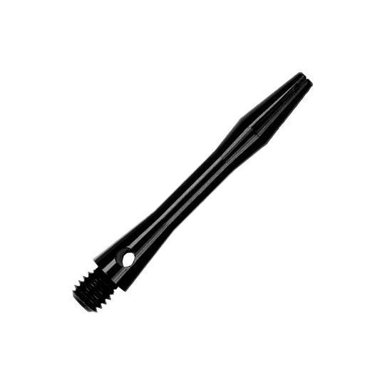 502_Aluminium_Shafts_Schwarz_35mm_2IPcSPObrJxRuE Das Bild zeigt einen schwarzen Aluminiumschaft. Er hat ein glänzendes Finish und ist mit einem Gewinde an einem Ende versehen.