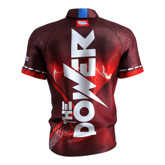 Maillot de fléchettes Target Coolplay Phil Taylor 2025 Das Bild zeigt das "Target Coolplay Phil Taylor 2025 Dartshirt" von hinten. Auf dem Rücken steht in großen weißen Buchstaben "THE POWER".