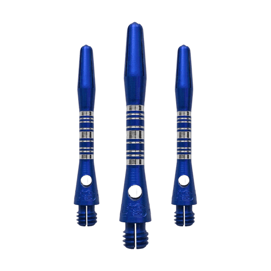 Tiges en aluminium Bulls NL Supra - Bleues - 34 mm Das Bild zeigt ein Set Bulls NL Supra Aluminium Shafts in Blau mit 34 mm Länge. Die Schäfte sind aus Aluminium gefertigt und bieten eine hohe Qualität.