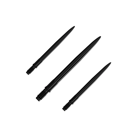 Pointes de fléchettes Mission R2.5 Rapid Point SM1 - Noires Das Bild zeigt ein Set schwarzer Dartspitzen mit einer Länge von 30 mm. Mehrere Spitzen sind nebeneinander zu sehen.