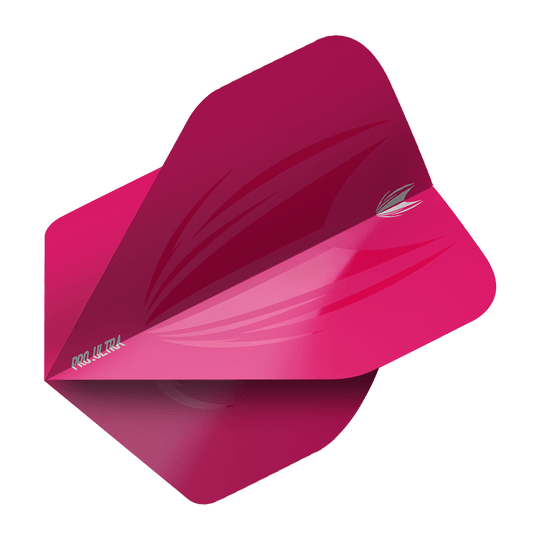 TG420_Target_ProUltra_ID_Pink_No2_Standard_Flights_2 Das Bild zeigt ein pinkes Dartflight-Set mit dem Namen "Target ProUltra ID Pink No2 Standard Flights". Das Flight besitzt eine glänzende Oberfläche mit leichten grafischen Akzenten und dem Pro Ultra-Aufdruck.