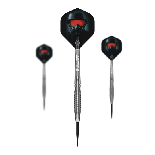Dieses Bild zeigt ein Set der Bullet Ranger Steeldarts. Das Produkt ist ideal für Dartspieler.
