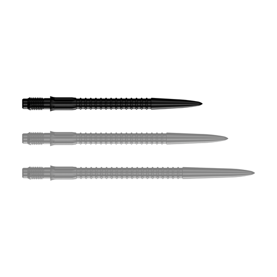 Pointes de fléchettes Mission R2.5 Rapid Point GV1 - Noires Auf dem Bild sind schwarze Dartspitzen dargestellt. Diese Dartspitzen sind 30 mm lang.