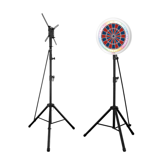 Auf dem Foto sieht man das GranBoard 132 Elektronisches Dartboard mit Hybrid Pro Dartboardständer. Diese Kombination eignet sich ideal für Dartspieler zu Hause.