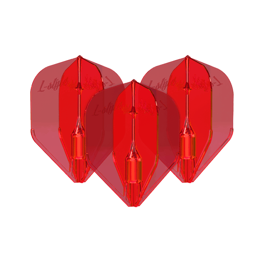Vols L-Style Fantom L3EZ Rouge Das Bild zeigt drei rote L-Style Fantom L3EZ Flights. Diese Flights werden als Zubehör für Dartpfeile verwendet.