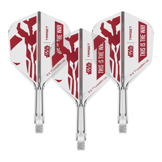 Coffret Target Star Wars K-Flex Mandalorian No6 Flights Dieses Motiv zeigt den Schriftzug 'This Is The Way' aus Star Wars auf einem Dart-Flügel. Der No6 Flight ist 19 mm groß und eignet sich für Darts.
