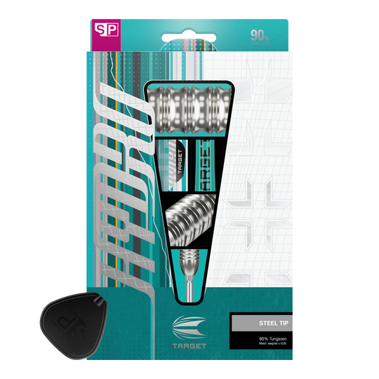 Fléchettes en acier Target Hydro 02 Swiss Point Das Bild zeigt die Target Hydro 02 Swiss Point Steeldarts. Der Fokus liegt auf dem Design und der Verarbeitung der Darts.