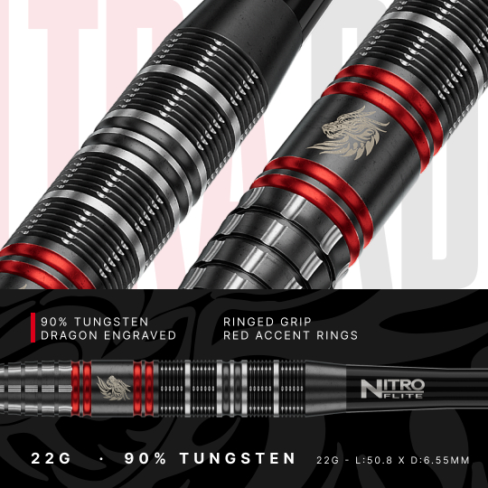 Fléchettes en acier Red Dragon Jonny Clayton RD-ULTRA Switch Point - 22 g Die Red Dragon Jonny Clayton RD-ULTRA Switch Point Steeldarts mit 22 Gramm sind auf dem Bild abgebildet. Die Darts sind aus einem anderen Blickwinkel aufgenommen.