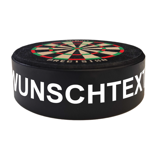 Cible de fléchettes miniature McDart Precision avec texte personnalisé Dieses Bild zeigt ein Produktbild mit dem Dateinamen 765_McDart_Mini_Precision_Dartboard_Darthalter_2_Arial. Das genaue Produkt ist nicht angegeben.