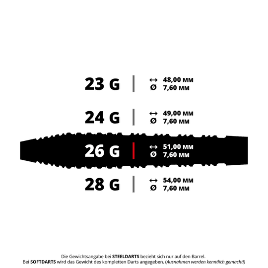 Fléchettes en acier Shot Alchemy Runstel Gezeigt wird ein Shot Alchemy Runstel Steeldart mit einem Gewicht von 26 Gramm. Dieser Dartpfeil ist optimal für Steeldart geeignet.