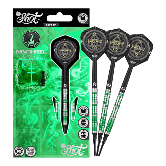 Fléchettes souples Shot Alchemy Mythril - 20 g Abgebildet sind die Shot Alchemy Mythril Softdarts - 20g in voller Ansicht. Das Produkt wird komplett dargestellt.