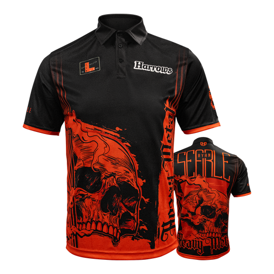T-shirt de joueur de heavy metal Ryan Searle de Harrow Gezeigt wird das Harrows Ryan Searle Heavy Metal Playershirt. Dieses Produkt ist ein Spielertrikot für Dartfans.