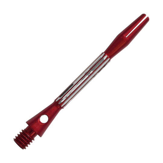 Bulls NL Flash 2 Aluminium Shafts in Rot, 46 mm lang. Das Bild zeigt einen roten Aluminiumschaft für Dartpfeile.