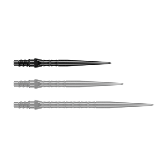 Pointes de fléchettes en acier Winmau Switch Point Wave - noires Zu sehen sind schwarze Steeldartspitzen mit einer Länge von 26 mm. Diese Spitzen eignen sich für das Dartspiel mit Steeldarts.