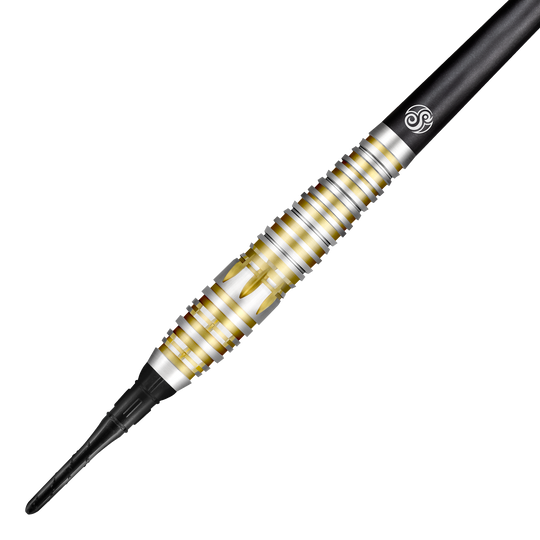 Fléchettes souples Shot Celt Balor Dies ist ein Shot Celt Balor Softdart. Der Dartpfeil hat ein silbernes und goldenes Ringdesign mit einer schwarzen Spitze.