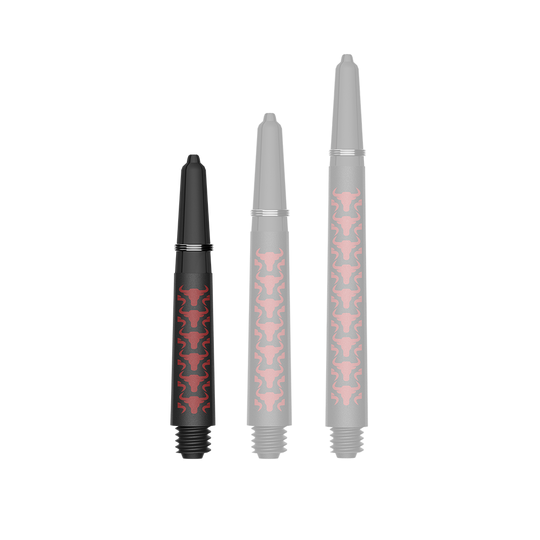 Tiges en carbone Bulls NL Capo - Rouge Zu sehen ist ein Dartzubehör, speziell eine Capo Carbon Shaft in Rot und kurzer Ausführung mit 34mm Länge. Das Produkt dient vermutlich als Teil eines Dartpfeils.