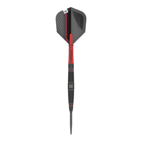 Fléchettes en acier Target Scope 04 Swiss Point Dies ist der Target Scope 04 Swiss Point Steeldart. Er hat ein modernes Design mit schwarzen und roten Akzenten.