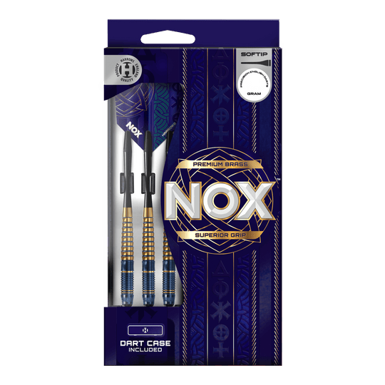 Fléchettes souples en laiton premium Harrows Nox Harrows Nox Premium Brass Softdarts. Die Abbildung zeigt Premium Softdarts aus Messing von Harrows.