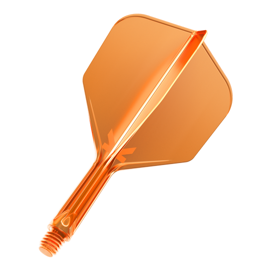 Système de vol Target K-Flex No6 - Orange fluo Dies ist ein neonorangener Dartflight mit integriertem Schaft. Das Material ist durchsichtig und glänzend.