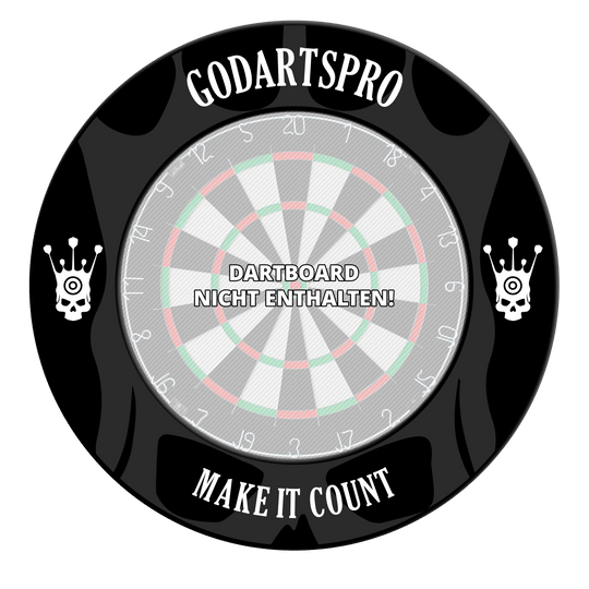 Go Darts Pro Dartboard Surround Das Bild zeigt ein schwarzes Dartboard Surround. Es wird das Produkt aus einer anderen Ansicht präsentiert.
