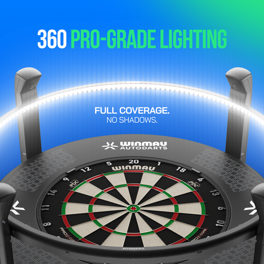 Système de notation automatique Winmau Autodarts X Zu sehen ist das Winmau Autodarts X Autoscoring-System. Es dient der automatischen Auswertung beim Darts-Spiel.