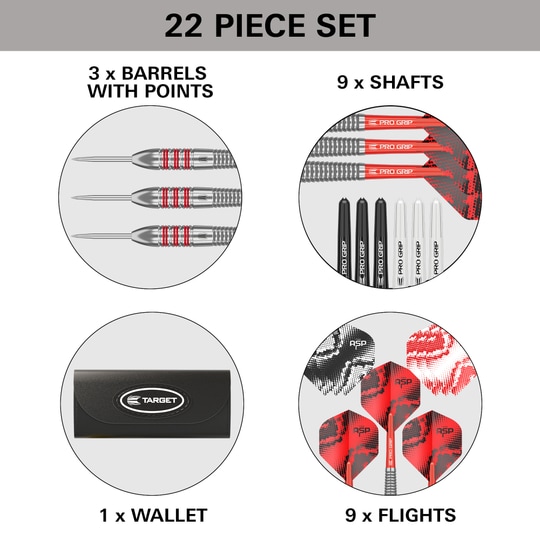Fléchettes Target Nathan Aspinall en laiton et acier - 22 g Gezeigt werden die Target Nathan Aspinall Brass Steeldarts mit einem Gewicht von 22g. Sie sind für Steeldart-Wettbewerbe gedacht.