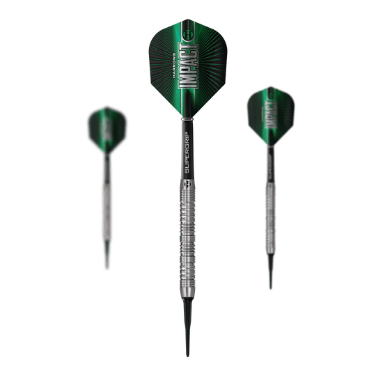 Fléchettes souples Harrows Impact Das Bild zeigt ein Set der Harrows Impact Softdarts. Mehrere Darts sind zusammen zu sehen.