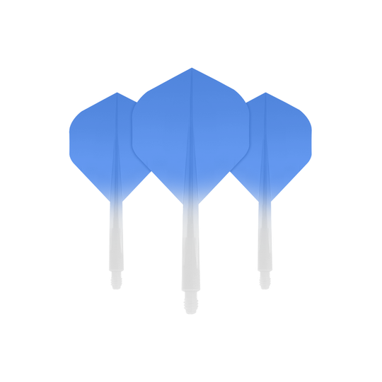 CO-0025_Condor_Axe_Gradient_Blue_Standard_Flights_Short_1 Das Bild zeigt drei kleine Dartflights des Produkts „Condor Axe Gradient Blue Flight-System“. Die Flights haben einen Farbverlauf von Blau oben zu Weiß unten.