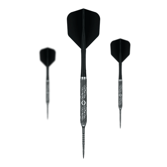 Fléchettes en acier Caliburn Halo H3 - 21,5 g Abgebildet ist das Set Caliburn Halo H3 Steeldarts - 21,5g. Es enthält mehrere Steeldarts für den Dartsport.