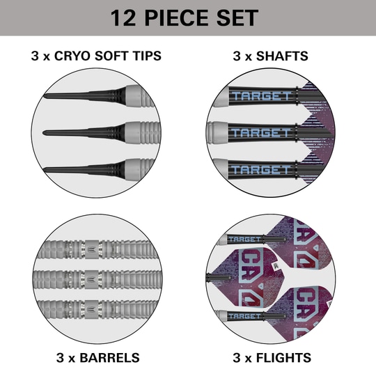 Fléchettes souples Target Cryo 12 Dieses Bild stellt die Target Cryo 12 Softdarts dar. Diese Softdarts bieten optimale Kontrolle für ambitionierte Spieler.