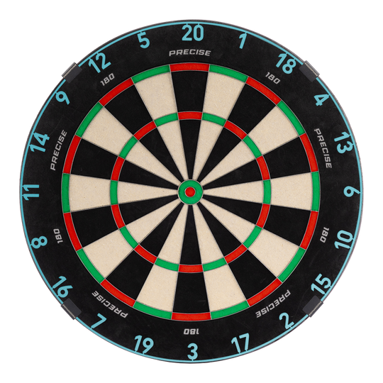 Cible de fléchettes Precise 180 Endorphine Steel avec anneau numéroté - Bleu Infini Das Precise 180 Endorphine Steeldartboard mit Nummernring in Infinity Blue ist abgebildet. Es bietet optimale Bedingungen für ein präzises Dartspiel.