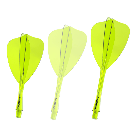 Système de vol Winmau Fusion Arrow Jaune fluo Hier sieht man ein einzelnes Winmau Fusion Flight Shaft System Arrow in Neongelb, 28 mm Länge. Das Produkt ist für den Dartsport geeignet.