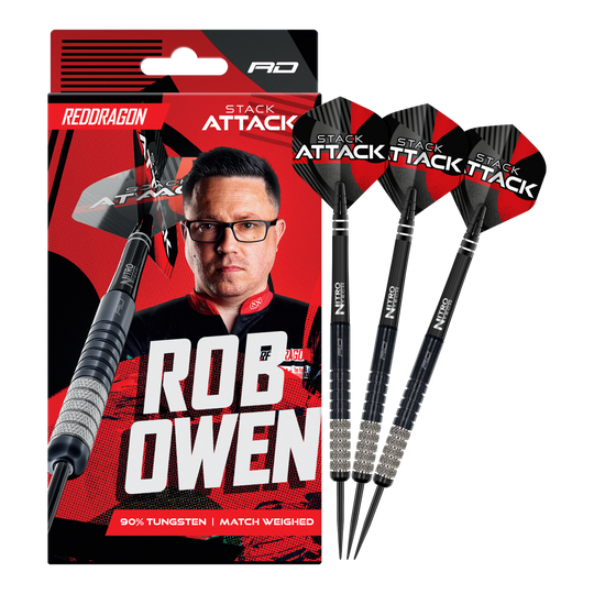 Fléchettes en acier Red Dragon Rob Owen Stack Attack - 22 g Red Dragon Rob Owen Stack Attack Steeldarts - 22g ist ein Set hochqualitativer Dartpfeile in 22 Gramm. Das Produkt bietet Präzision und ist für Turniere geeignet.