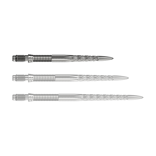 Pointes de fléchettes Mission R2.5 Rapid Point DSX - Argent Abgebildet ist eine einzelne Mission R25 Rapid Point DSX Dartspitze in Silber mit 30mm Länge. Sie wird häufig für Präzision und Haltbarkeit beim Dartspielen verwendet.