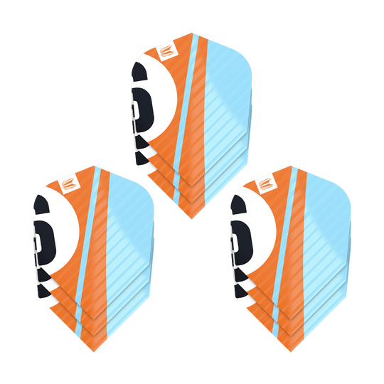 337215_Target_ProUltra_3Sets_Chicane_Orange_Ten-X_Flights_1f7DO0yiIyvmZ8 Das Bild zeigt drei Sets von Target Pro Ultra Chicane Orange Ten-X Flights. Die Flights sind farblich in Orange, Hellblau und Schwarz gestaltet.