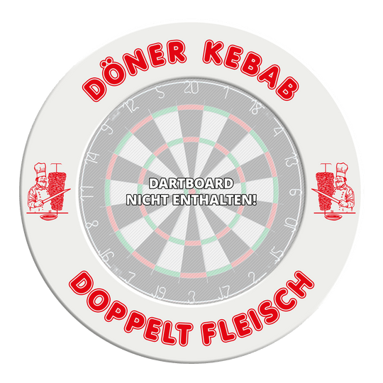 Cadre de cible McDart Döner Kebab - Avec texte personnalisé Das Bild zeigt das McDart Dartboard Surround Döner mit personalisierbarem Text. Es handelt sich um einen Schutzring für Dartscheiben.